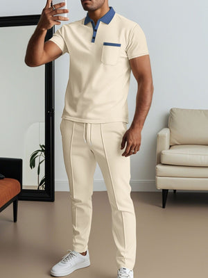 Men's Short Sleeve Polo And Pants Set Plus Size in Blue, view 15