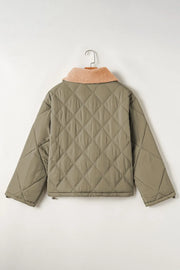 Quilted utility jacket in sage with a cozy shearling collar.