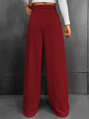 Wine Red relaxed wide-leg sweatpants with drawstring waist and pockets