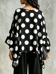 Polka Dot Asymmetrical Hem Blouse, fit detail