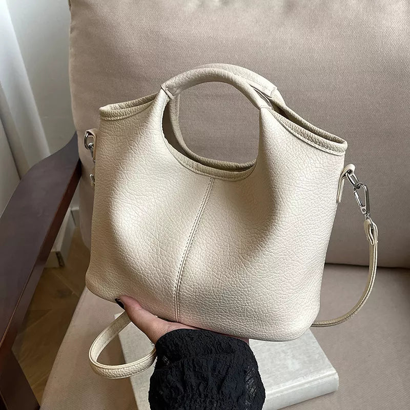 Textured Leather Crossbody Bag With Pouch in Gray, back view