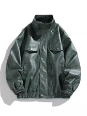 Oversized army green snap down jacket with pockets and elastic cuffs.