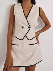 Chic Contrast Trim Vest And Skirt Ensemble