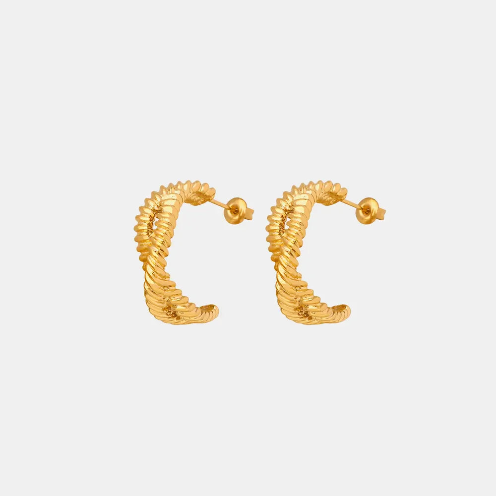 Gold vermeil braided hoop stud earrings with textured detail