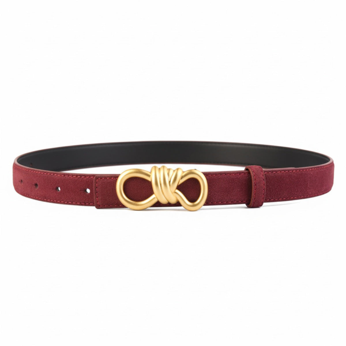 Red cowhide leather belt with gold knot buckle