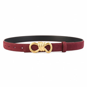Red cowhide leather belt with gold knot buckle