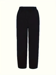 Black relaxed fit wide-leg pants with elastic waistband and pockets.