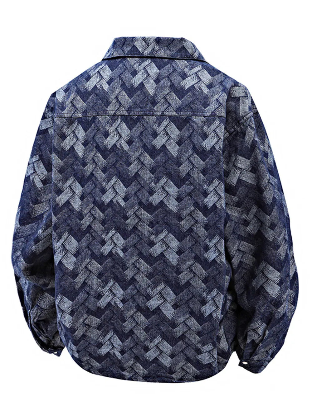 Men's Geometric Patterned Denim Jacket in Black, alternate angle