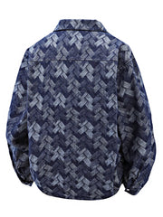 Men's Geometric Patterned Denim Jacket in Black, alternate angle
