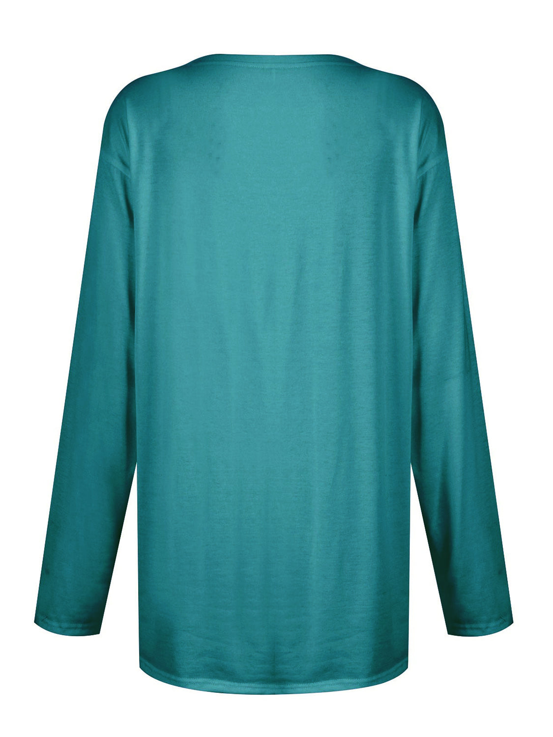 Teal long sleeve relaxed fit tunic with patch pockets, plain.