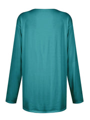 Teal long sleeve relaxed fit tunic with patch pockets, plain.