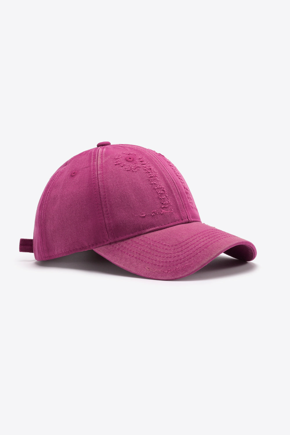 Cerise baseball cap with distressed embroidered detail and adjustable strap