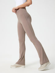 Flared sculpt leggings in mocha with high-rise waist and subtle pocket detail.