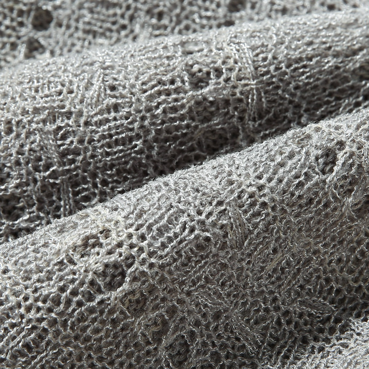 Gray blue ventilated knitted bucket hat with open weave detail