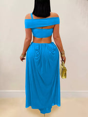 Cutout Off Shoulder Ruched Maxi Dress in Dark Gray, fabric detail