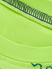 Lime green toddler t-shirt with construction vehicle outline pattern and contrast stitching.