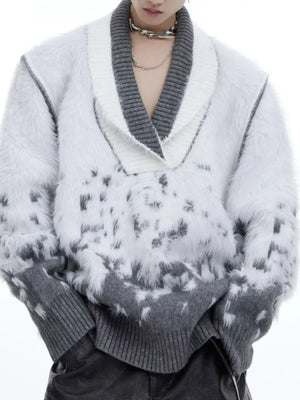 Men's Plus Size Long Sleeve Loose Fit Sweater in Gray, close-up detail