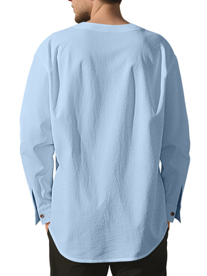 Men's Casual Pleated Long Sleeve Shirt Plus Size, close-up detail
