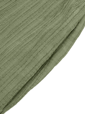 Crinkled wide-leg maternity pants in olive green with a drawstring and pocket detail.