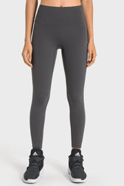 Gray seamless high-waist performance leggings with a full-length cut.