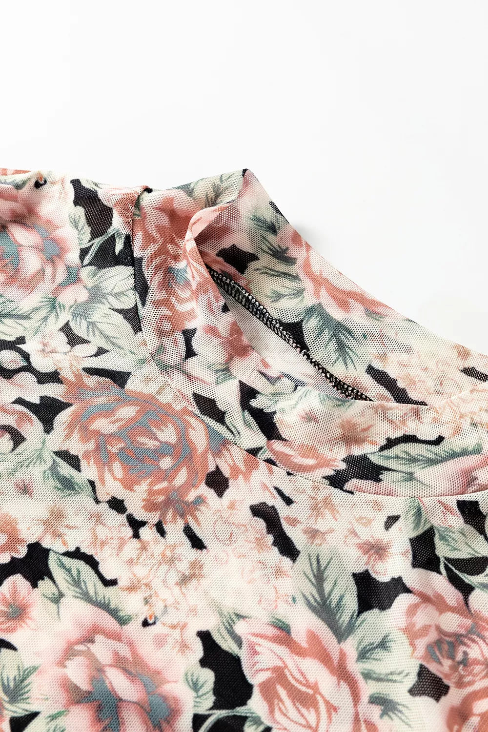 Multicolour Retro Floral Ruffle Tank Top in Floral, fabric detail