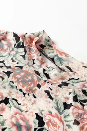Multicolour Retro Floral Ruffle Tank Top in Floral, fabric detail