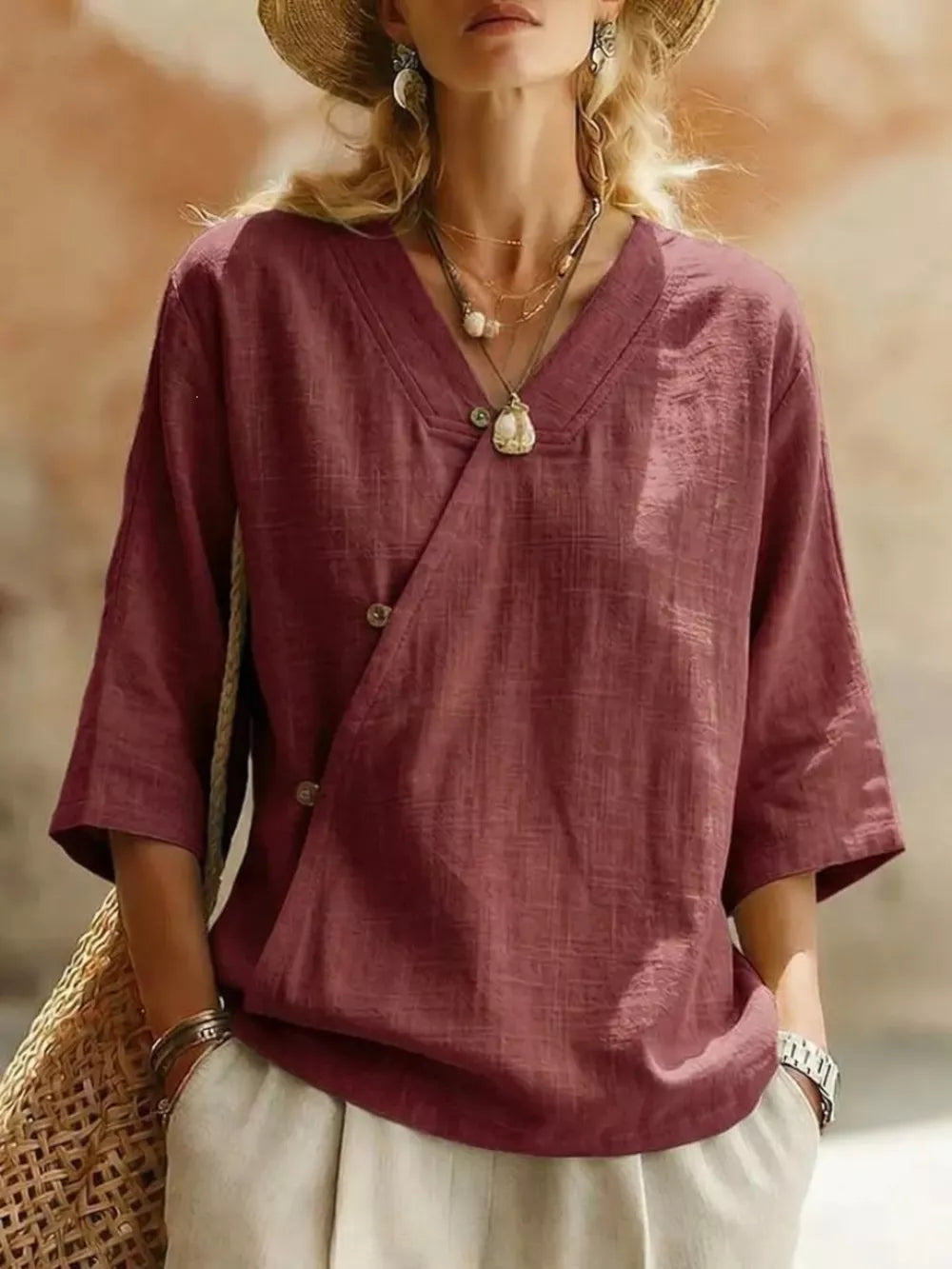Surplice 3/4 Sleeve Blouse, fit detail