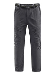 Men's grey quick-dry sweatpants with zippered pockets and cargo pockets.
