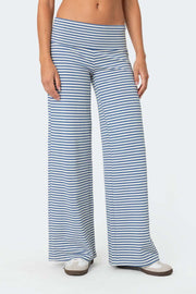 Coastal Stripe Palazzo Pants in Light Blue with a high waist and wide leg