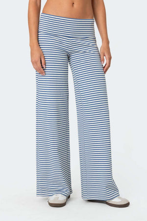 Coastal Stripe Palazzo Pants in Light Blue with a high waist and wide leg