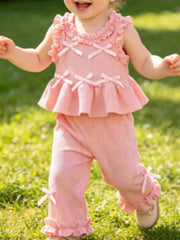 Children's Bow Waffle Knit Top And Pants Set, front view