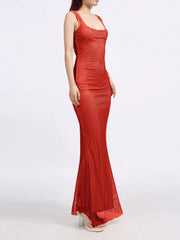 Sleek Sequin Backless Maxi Dress