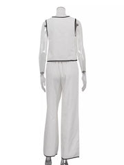Sleek Contrast Trim Top And Wide-leg Pants Set