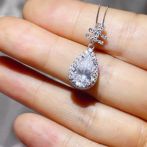 1 Carat Sterling Silver Teardrop Moissanite Necklace, front view