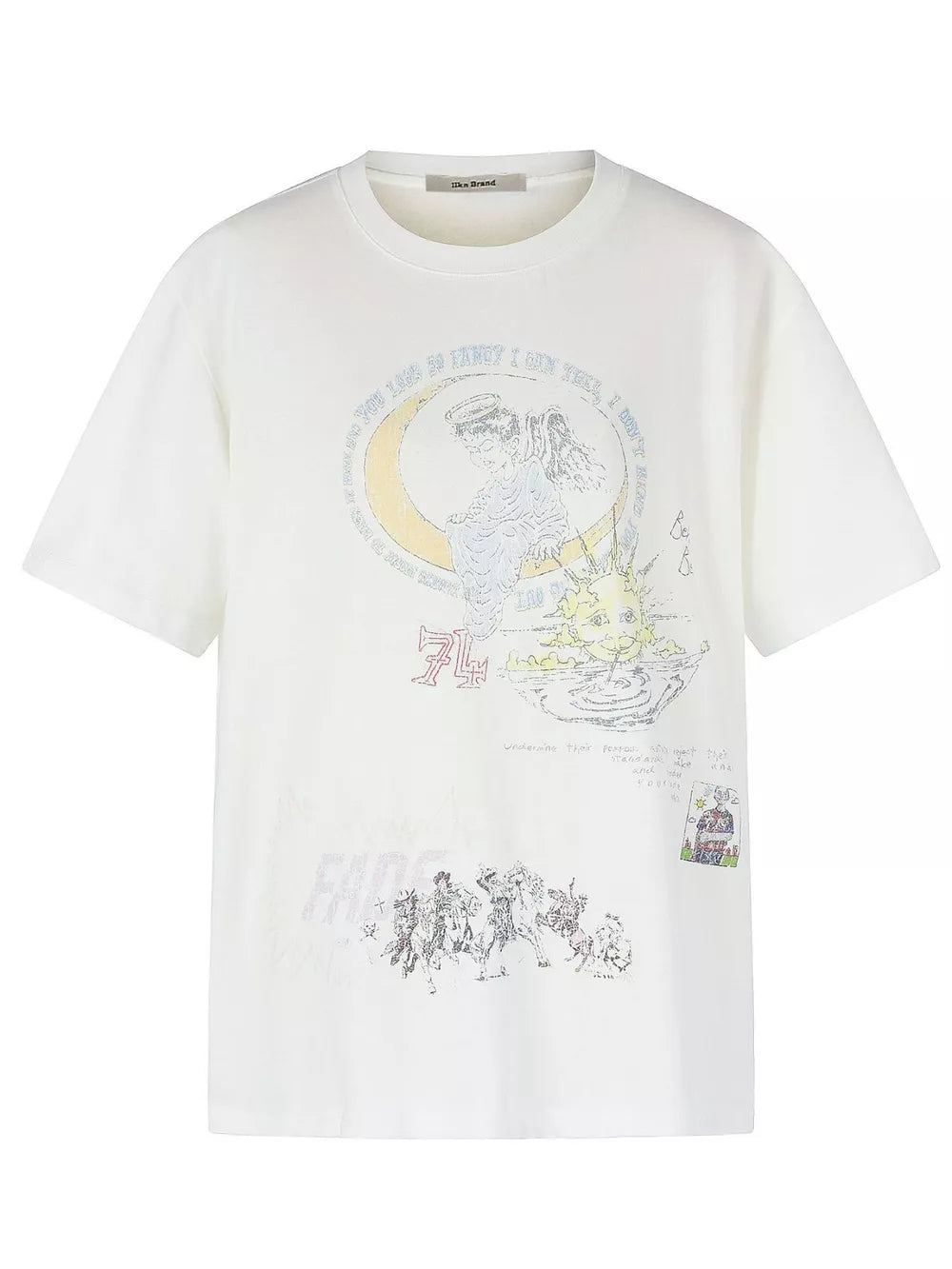 Men's Artistic Graphic Round Neck T-shirt in White, front view
