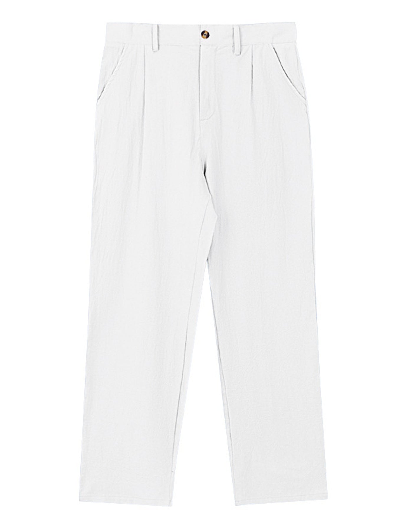 White relaxed fit sweatpants with front pleats and button closure.