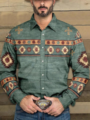 Men's Full Size Geometric Print Long Sleeve Shirt, side view
