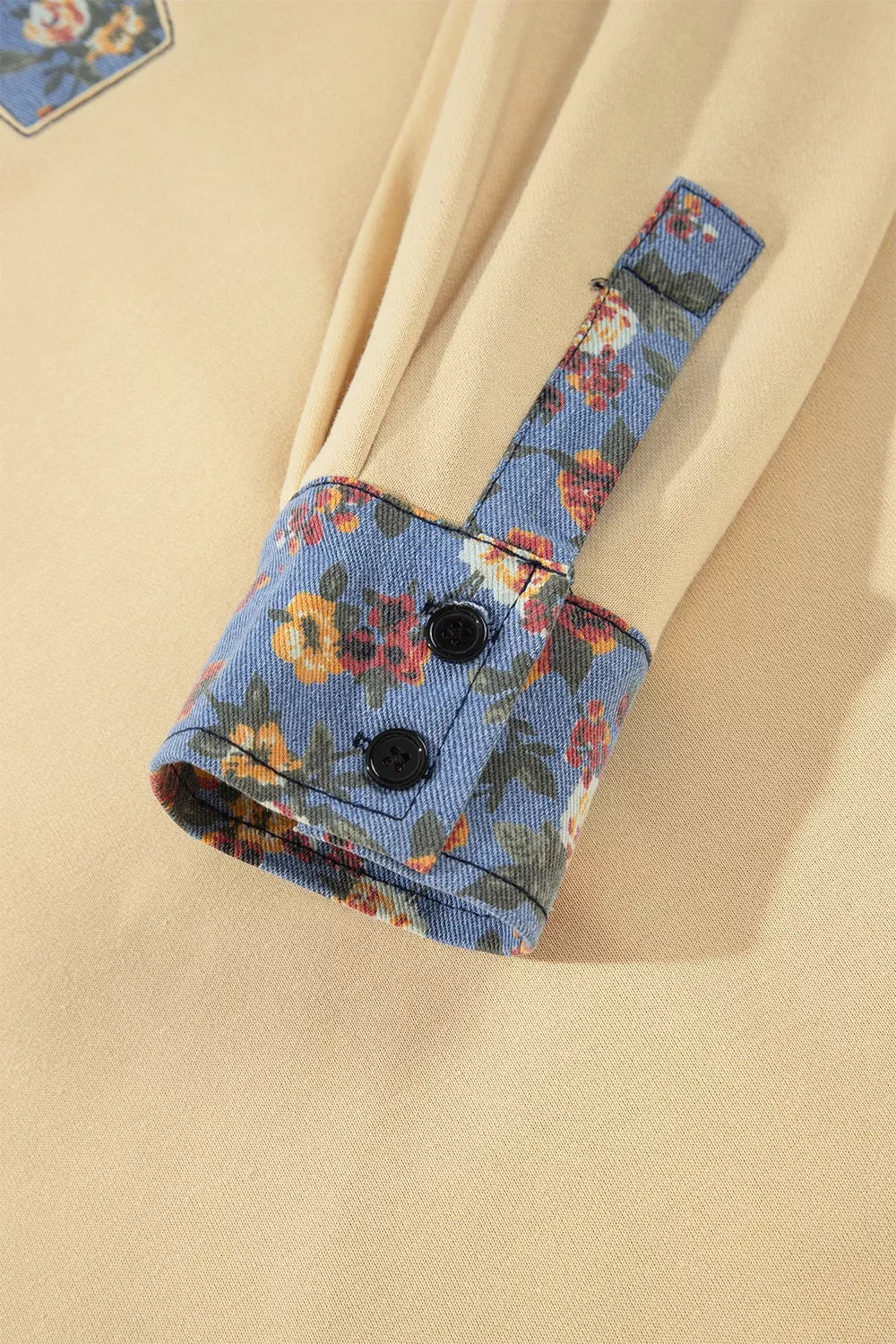 blouse in denim blue with patchwork and hip-length