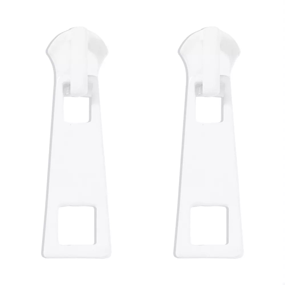 White zipper drop earrings with cutouts, alloy material.