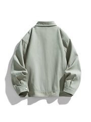 Oversized casual jacket in Salt Gray Green cotton with snap button cuffs and a collared neckline.