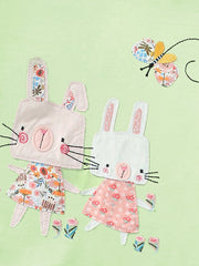 Toddler tee with appliqued bunnies and butterfly, short sleeves, round neck
