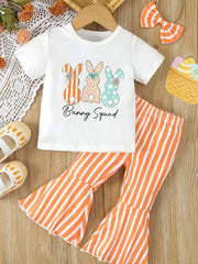 Children's Bunny Round Neck Tee And Pants Set in White, side view