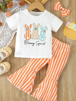 Children's Bunny Round Neck Tee And Pants Set in White, side view