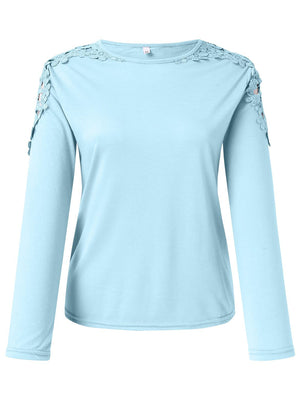 Pastel blue long sleeve top with lace yoke and sleeve detail