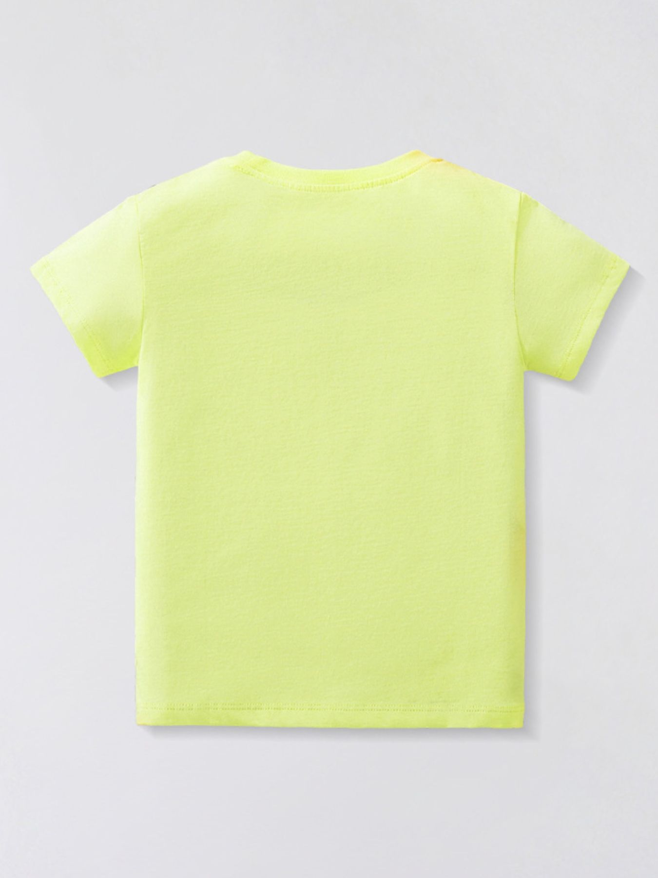 Toddler neon yellow cotton crew neck t-shirt with short sleeves.