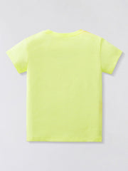Toddler neon yellow cotton crew neck t-shirt with short sleeves.
