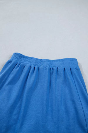 Blue skort with elastic waistband and pockets