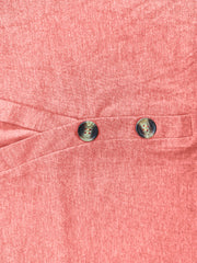 Buttoned henley slouch tee in burnt coral with crossover detail and two decorative buttons.