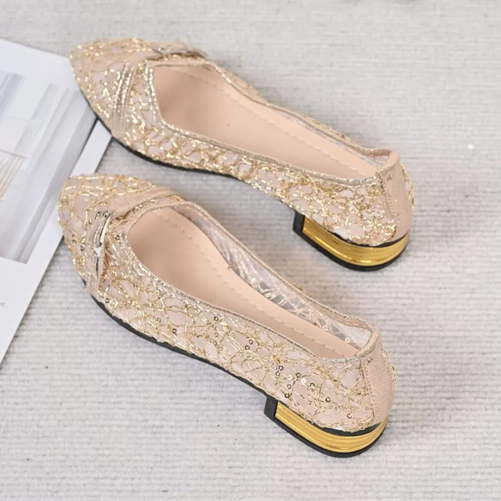 Point Toe Block Heels Loafers, close-up detail