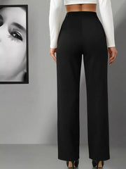 Black wide-leg maternity trousers with a high waist and a smooth finish.